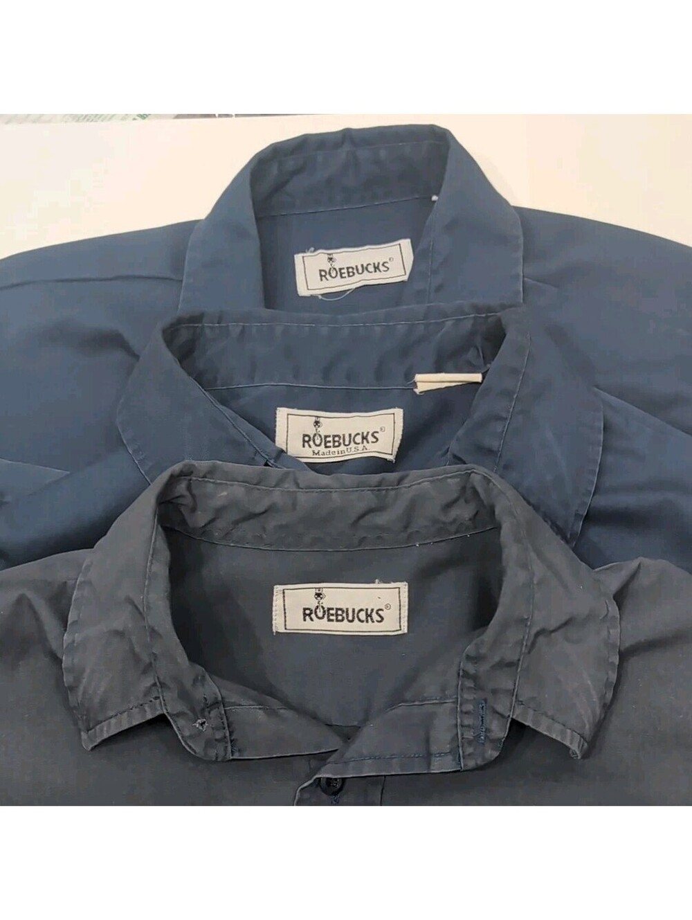 Vintage Roebucks Work Shirts Lot Of 3 XL Blue Perm Press 1 Short Sleeve 2 Long